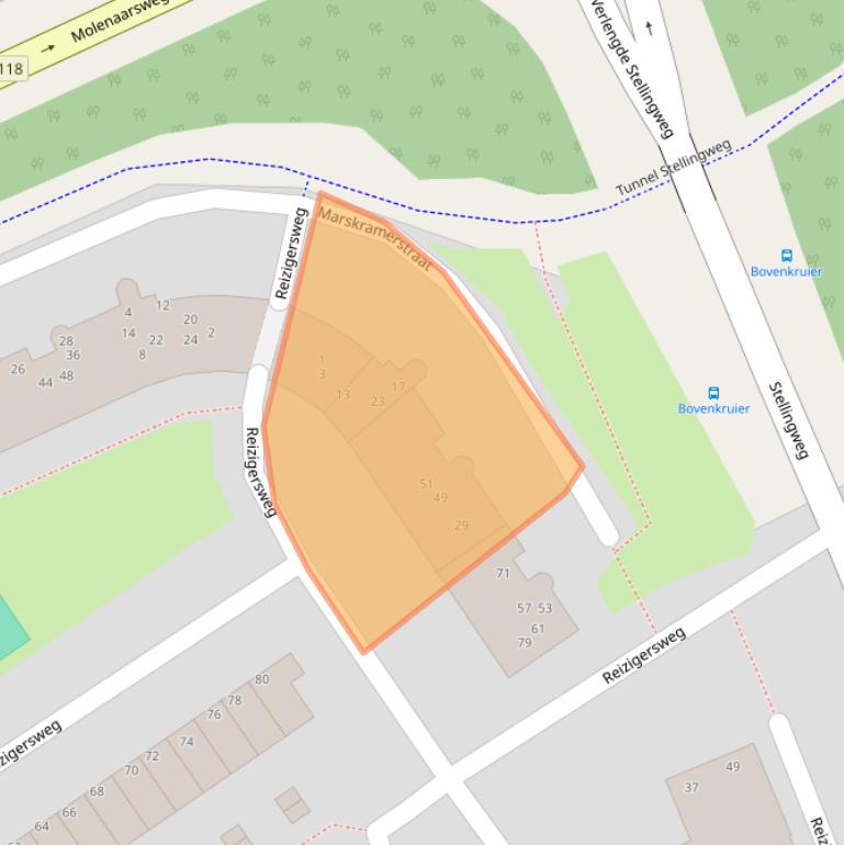 Kaart van postcodegebied 1033WH.