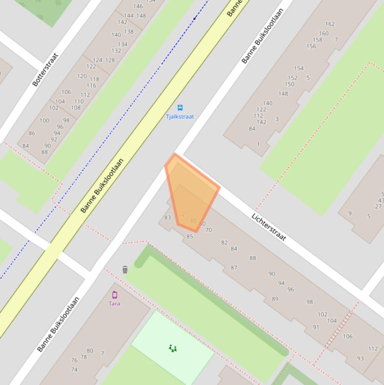 Kaart van postcodegebied 1034JA.