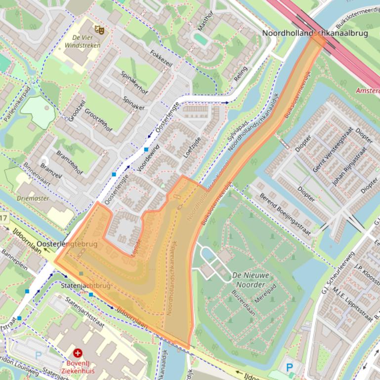 Kaart van postcodegebied 1034KN.