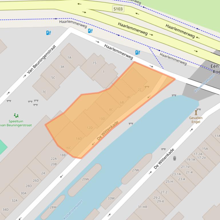 Kaart van postcodegebied 1051AA.