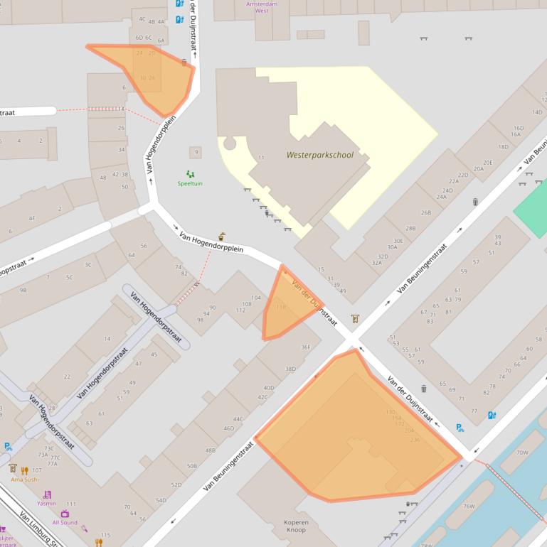 Kaart van postcodegebied 1051AW.