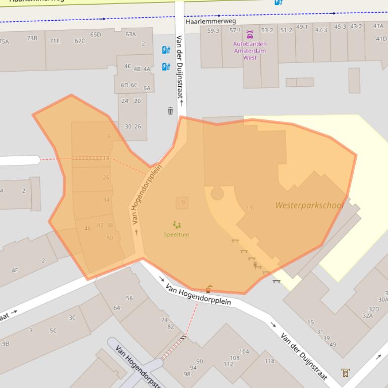 Kaart van postcodegebied 1051AX.
