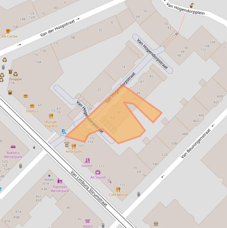 Kaart van postcodegebied 1051BJ.