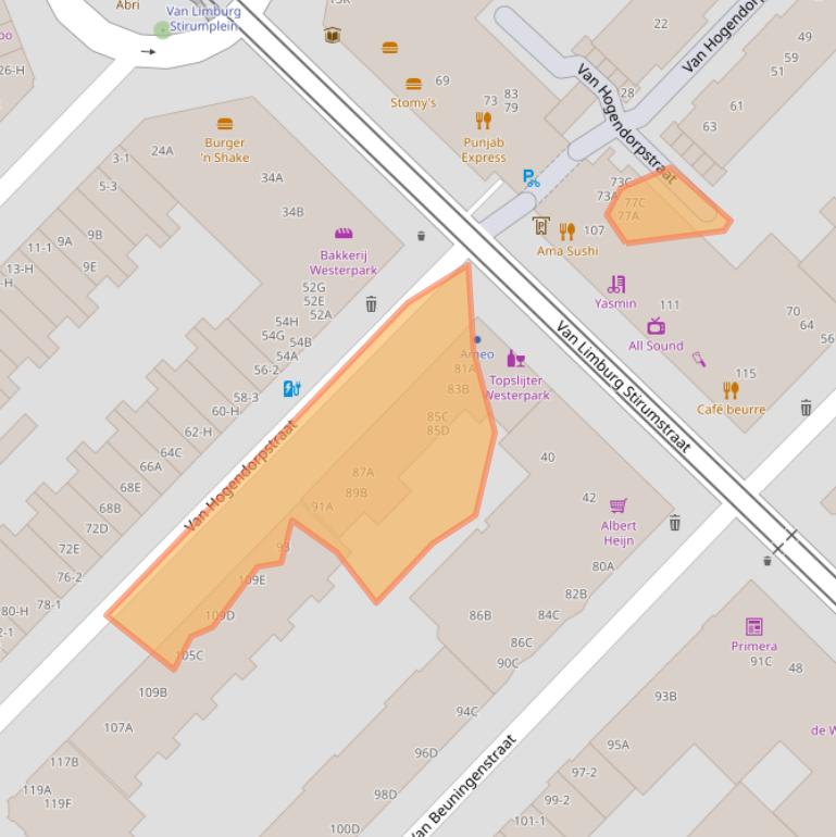 Kaart van postcodegebied 1051BK.