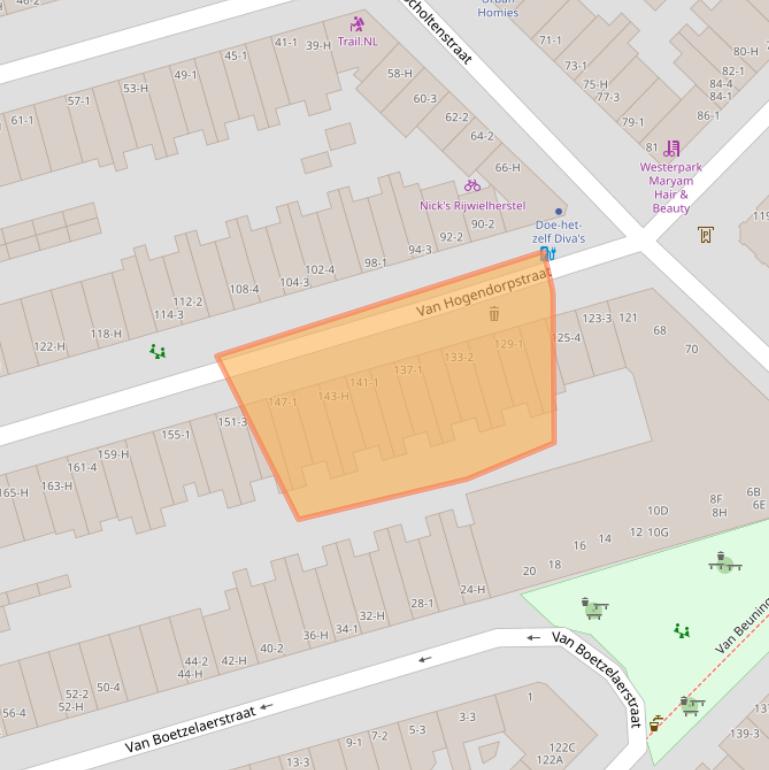 Kaart van postcodegebied 1051BM.