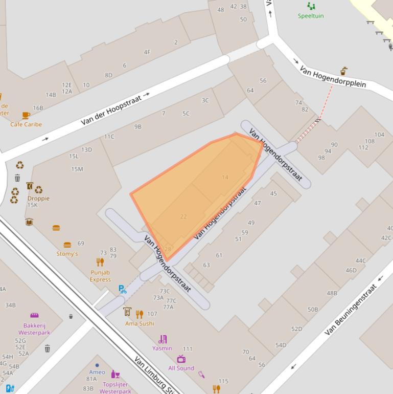 Kaart van postcodegebied 1051BP.