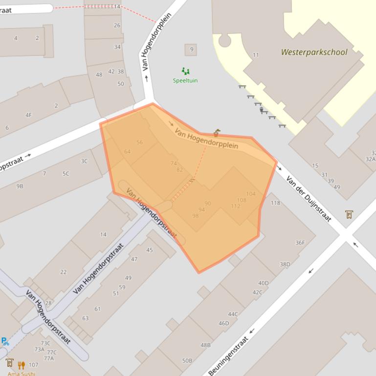 Kaart van postcodegebied 1051DA.