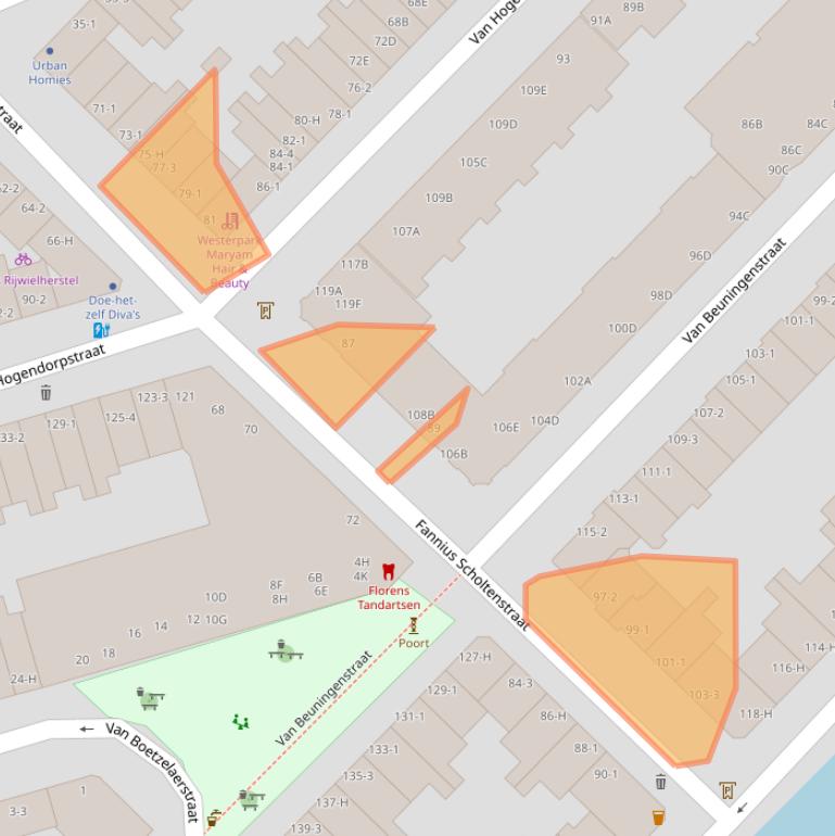 Kaart van postcodegebied 1051EW.