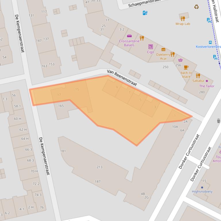 Kaart van postcodegebied 1051JA.