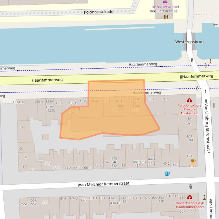 Kaart van postcodegebied 1051KT.