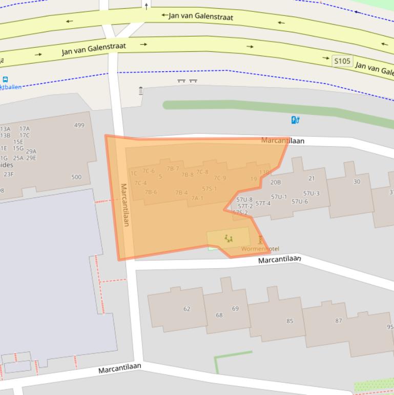 Kaart van postcodegebied 1051LN.