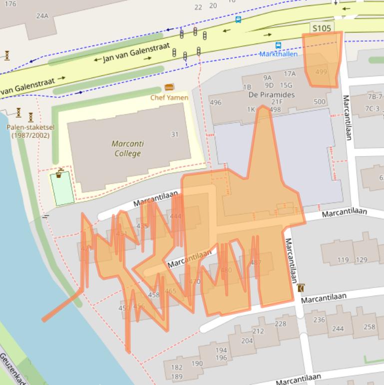 Kaart van postcodegebied 1051MJ.