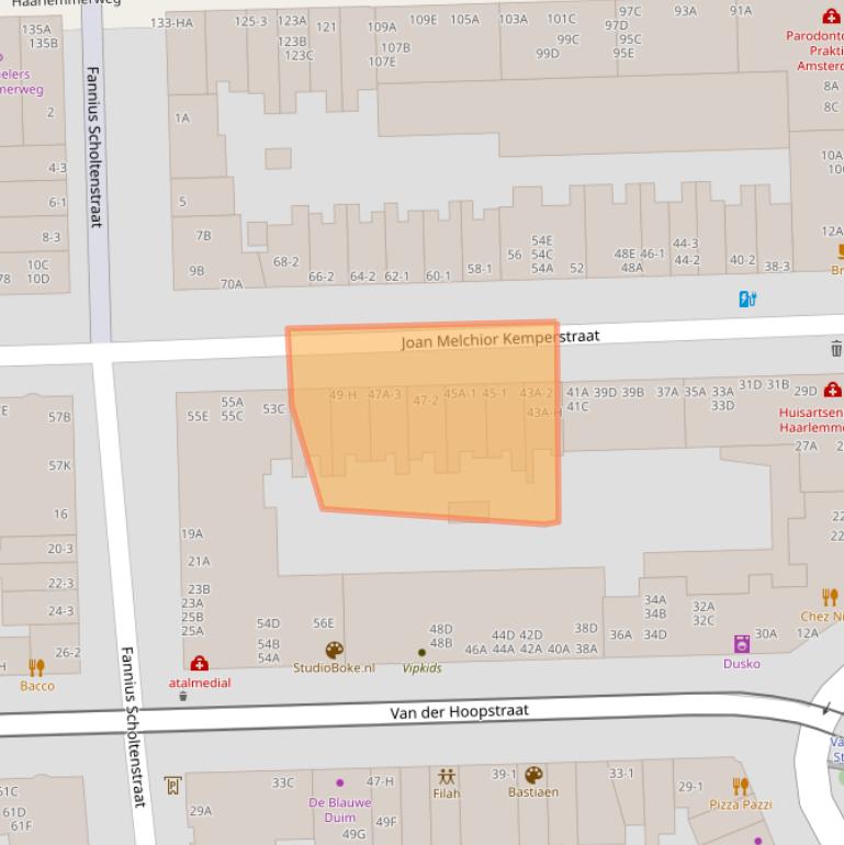 Kaart van postcodegebied 1051TJ.