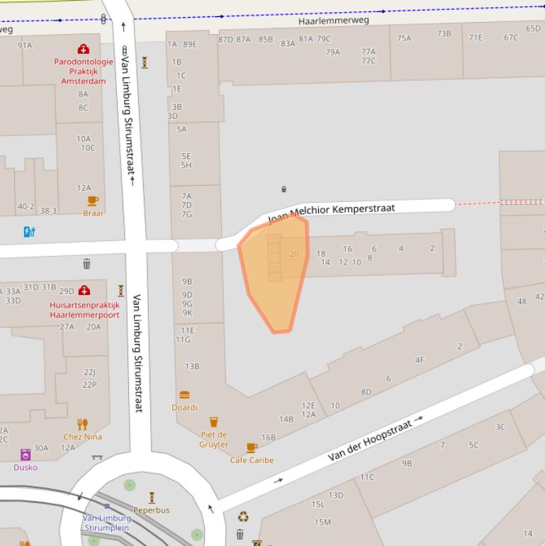 Kaart van postcodegebied 1051TR.