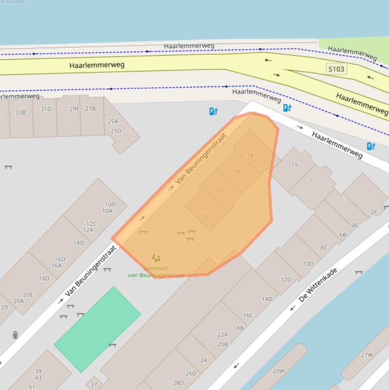 Kaart van postcodegebied 1051XC.
