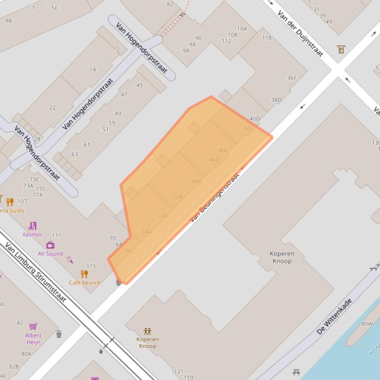 Kaart van postcodegebied 1051XH.