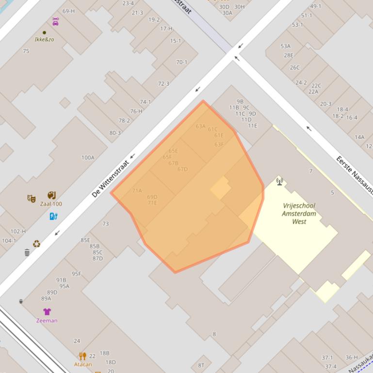 Kaart van postcodegebied 1052AM.