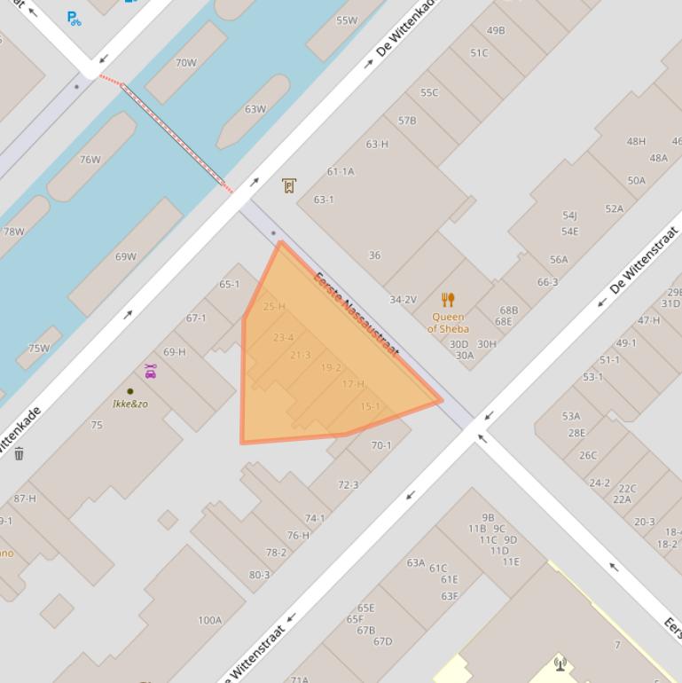 Kaart van postcodegebied 1052BE.