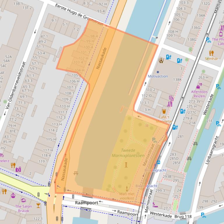 Kaart van postcodegebied 1052CX.