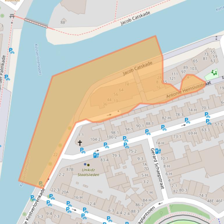 Kaart van postcodegebied 1052EP.