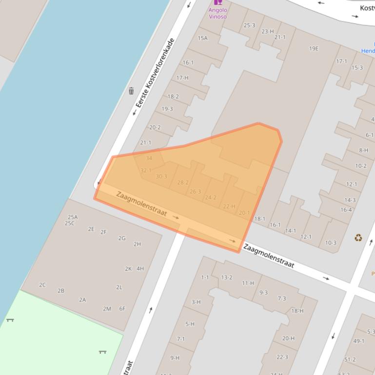 Kaart van postcodegebied 1052HE.