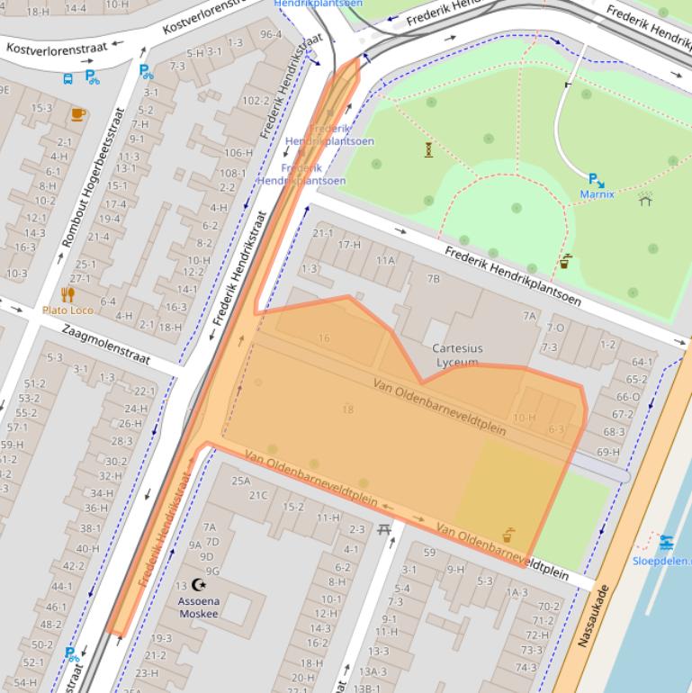 Kaart van postcodegebied 1052JM.