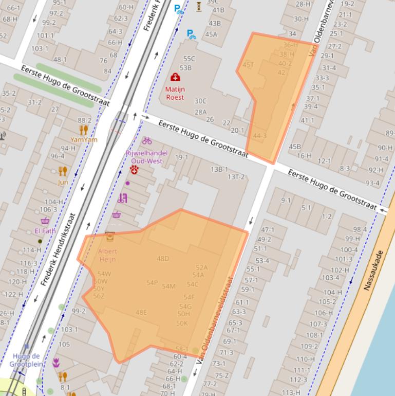 Kaart van postcodegebied 1052KC.