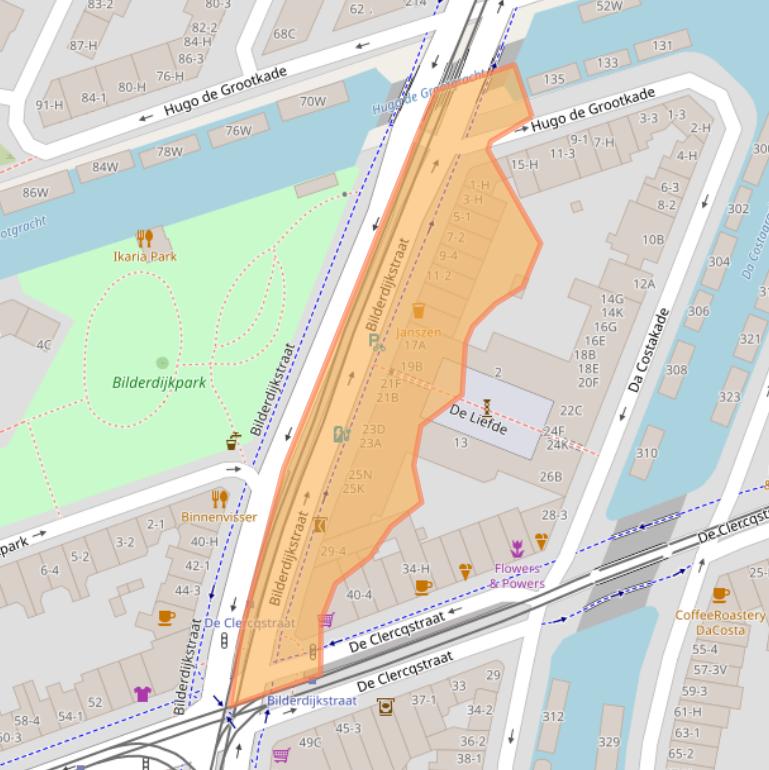 Kaart van postcodegebied 1052NA.