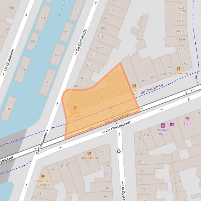 Kaart van postcodegebied 1052ND.