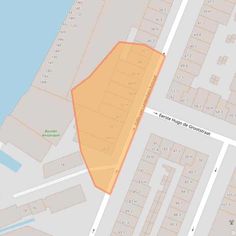 Kaart van postcodegebied 1052VJ.