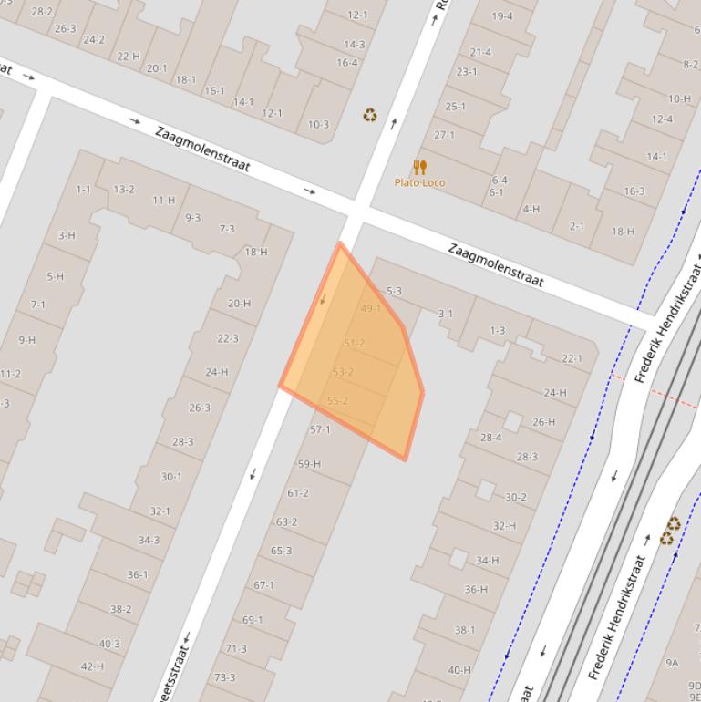 Kaart van postcodegebied 1052VP.