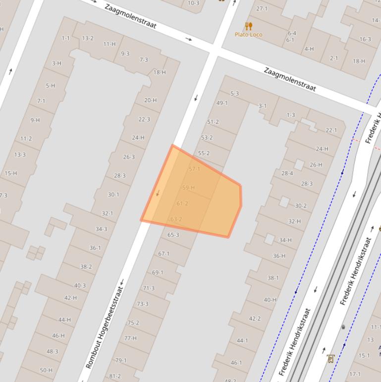 Kaart van postcodegebied 1052VR.