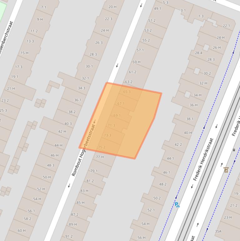Kaart van postcodegebied 1052VS.