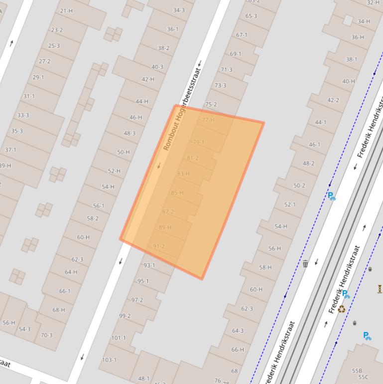 Kaart van postcodegebied 1052VT.