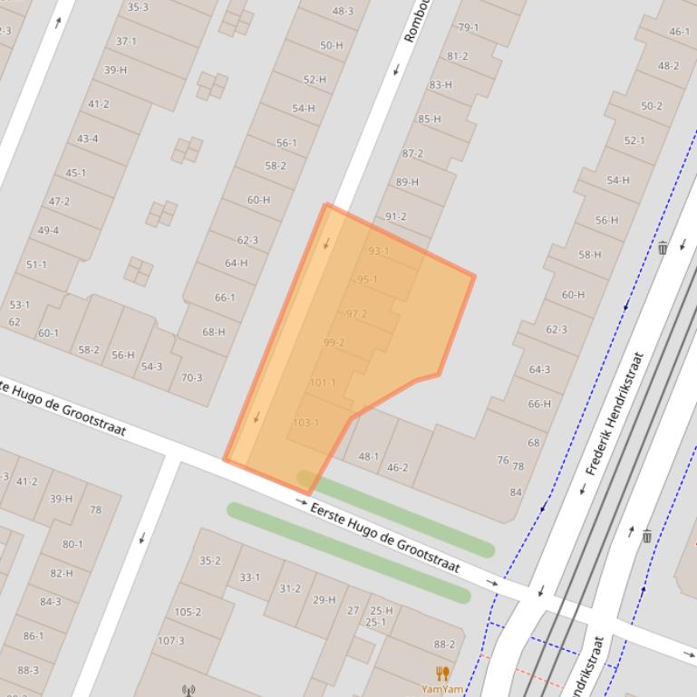 Kaart van postcodegebied 1052VV.