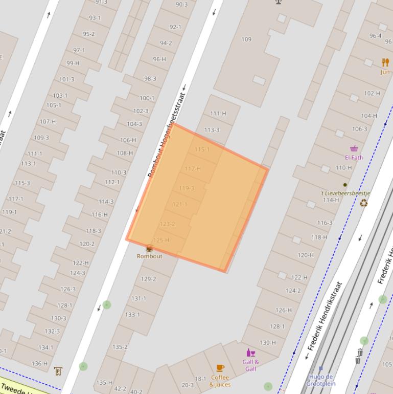 Kaart van postcodegebied 1052VX.