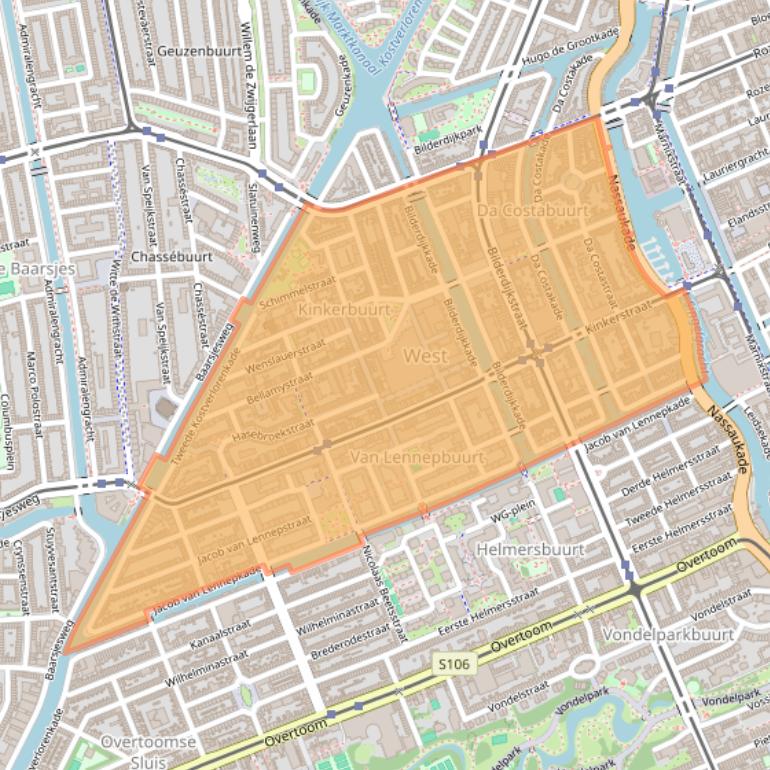 Kaart van postcodegebied 1053.