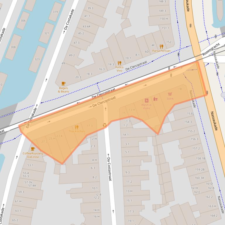 Kaart van postcodegebied 1053AA.