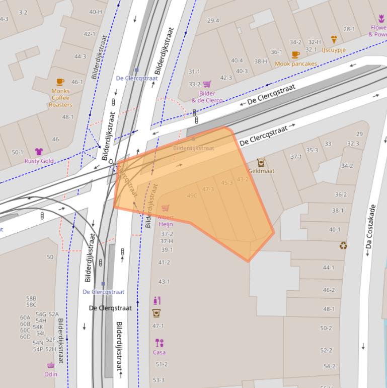 Kaart van postcodegebied 1053AC.