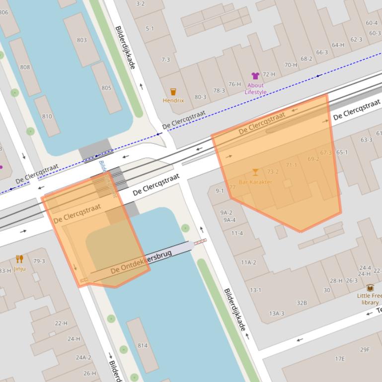 Kaart van postcodegebied 1053AE.