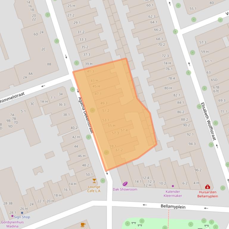 Kaart van postcodegebied 1053AN.