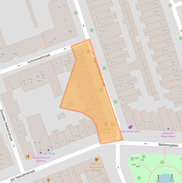 Kaart van postcodegebied 1053AR.