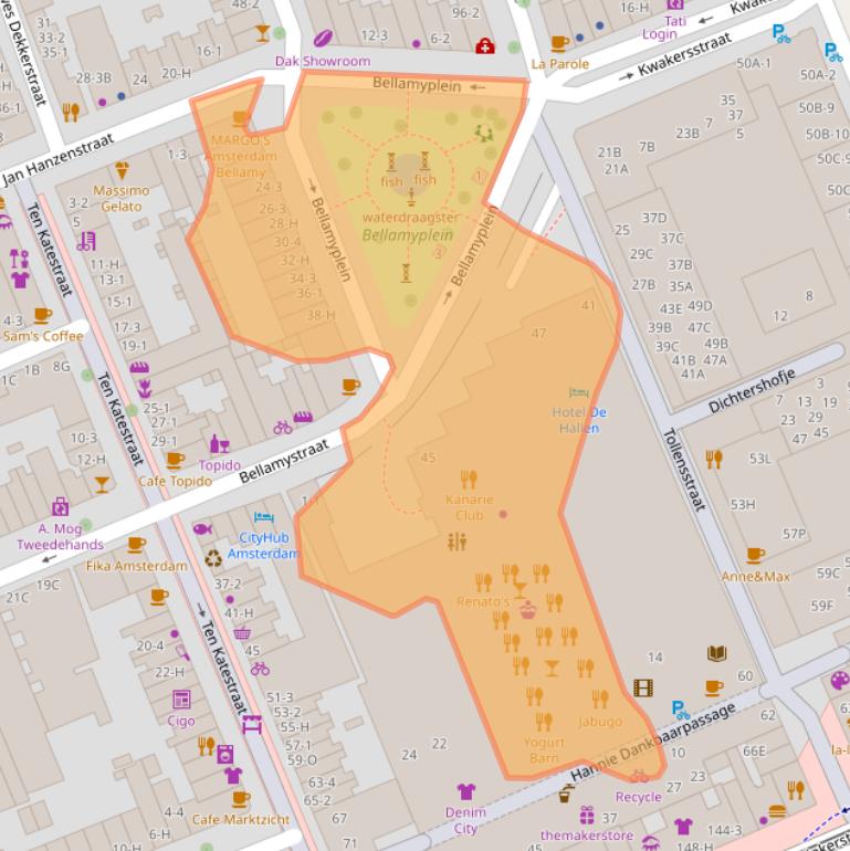 Kaart van postcodegebied 1053AT.