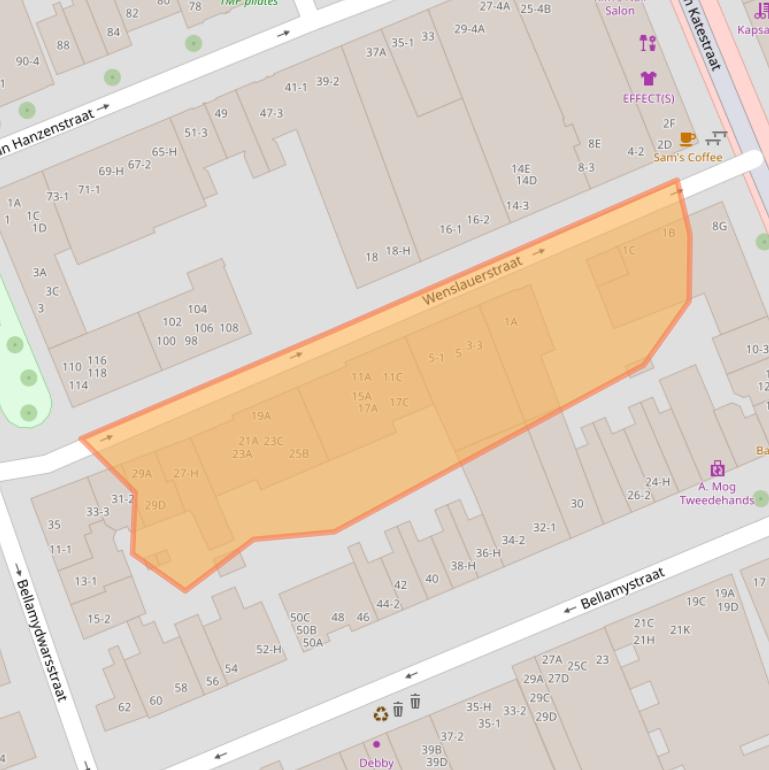 Kaart van postcodegebied 1053AV.