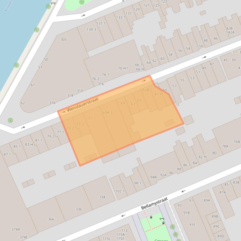 Kaart van postcodegebied 1053AX.