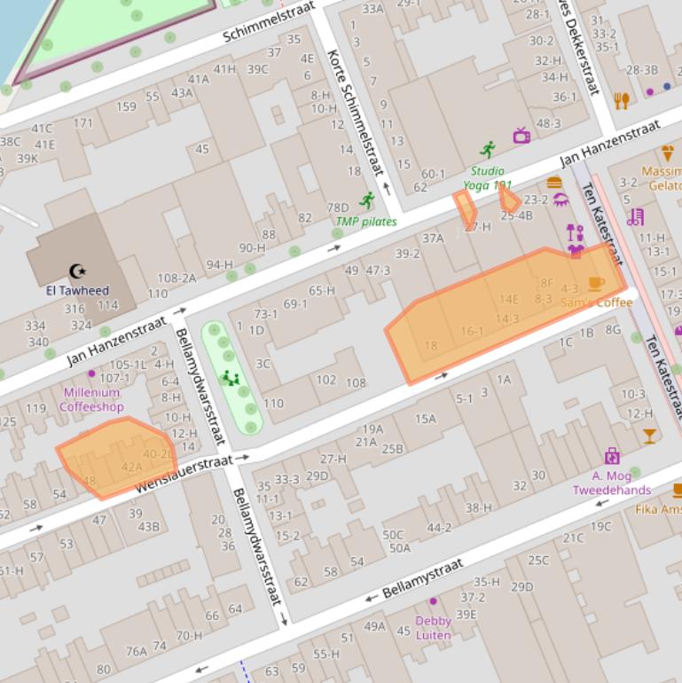 Kaart van postcodegebied 1053BA.