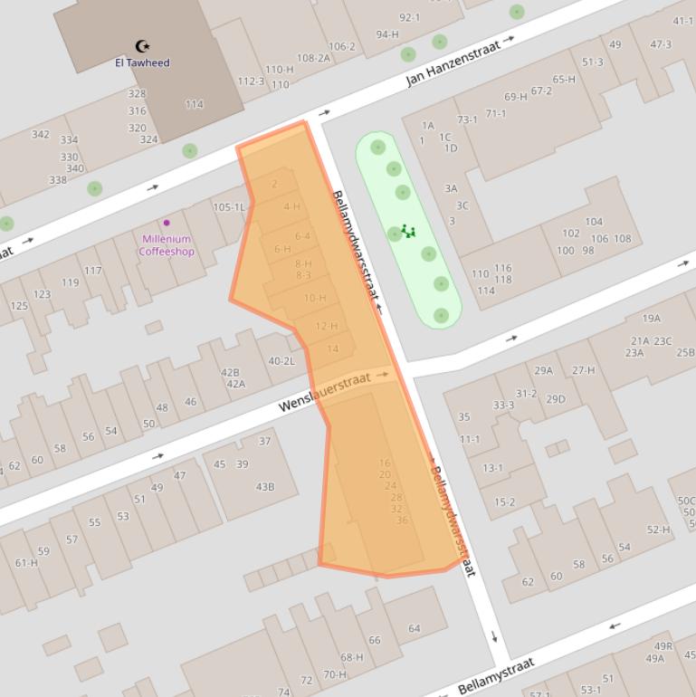 Kaart van postcodegebied 1053BD.