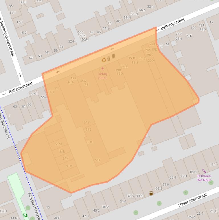 Kaart van postcodegebied 1053BG.