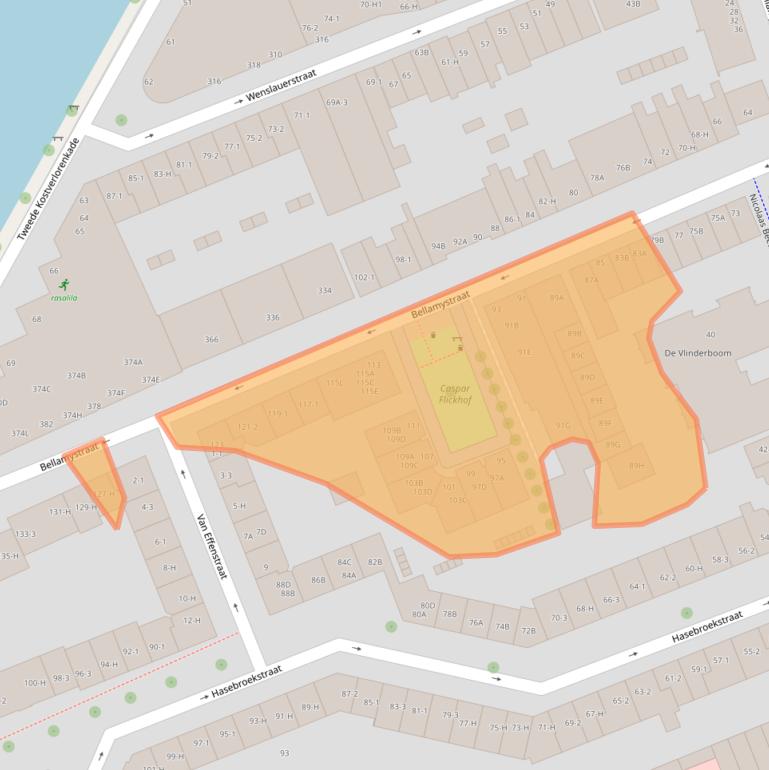 Kaart van postcodegebied 1053BJ.