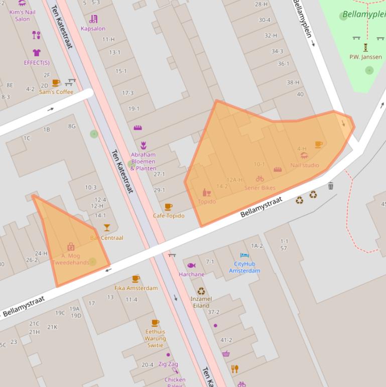 Kaart van postcodegebied 1053BL.